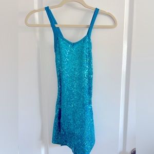 Double Platinum Girls Turquoise Sequined Dance Costume w/Criss Cross Straps MC